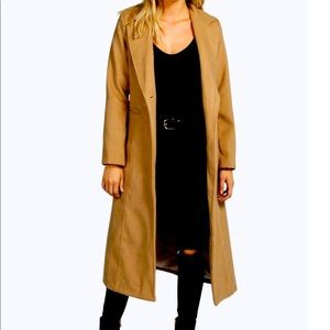 NWOT Boohoo Long Camel Coat